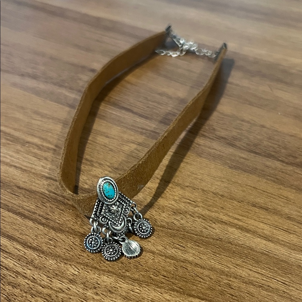 Bohemian Silver and Turquoise Pendant Choker Necklace